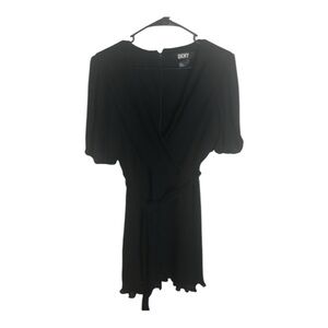 DKNY Women's Black Deep V-Neck Zippered Back Dress Size 14 Runs Small